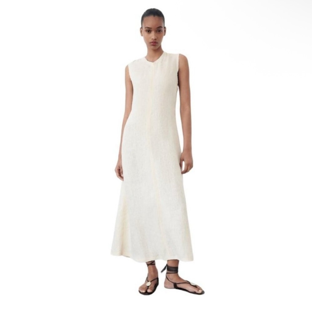 Linen Cream Sleeveless Midi Dress